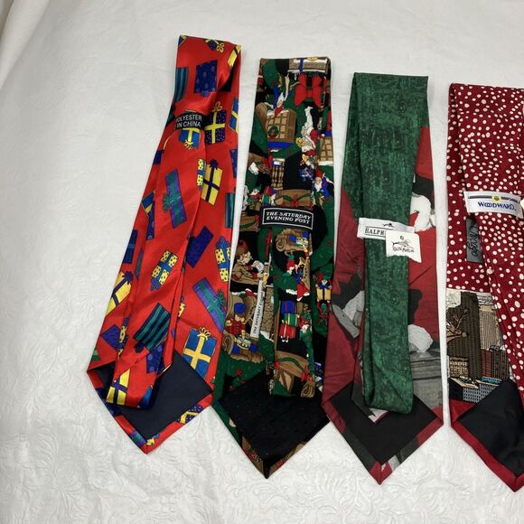 Christmas Ties Santa Claus Holiday Necktie Bundle Festive Lot Of 5 Santa Tree + - Picture 5 of 10